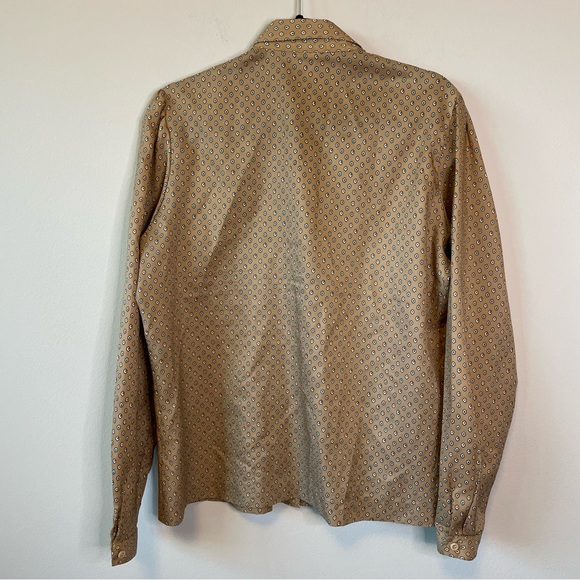 Vintage Jantzen Pleated Button Down Blouse Dress Shirt Size 16 Tan Brown Dots - Picture 6 of 9